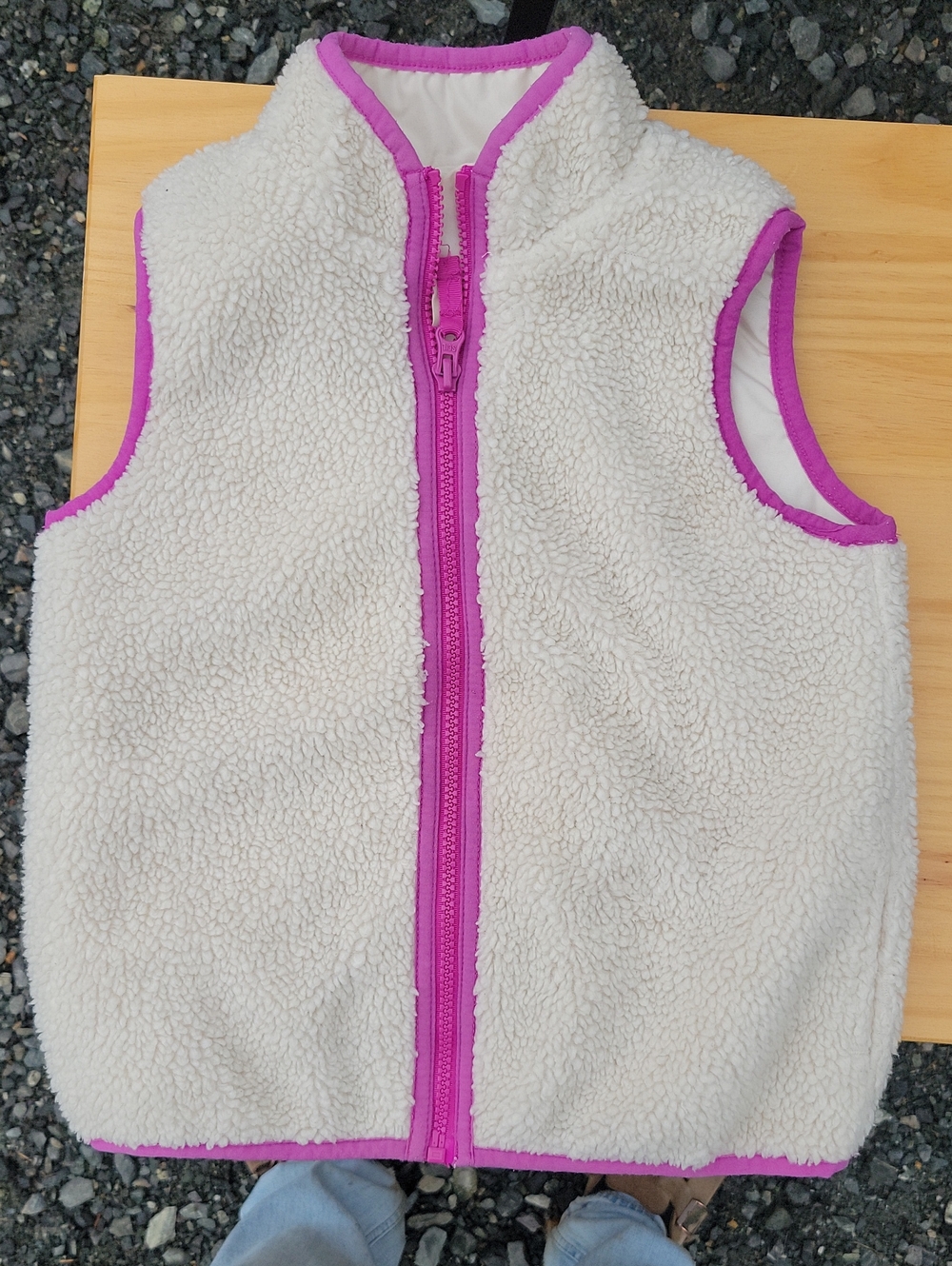 Cream Sherpa Vest with Pink Trim